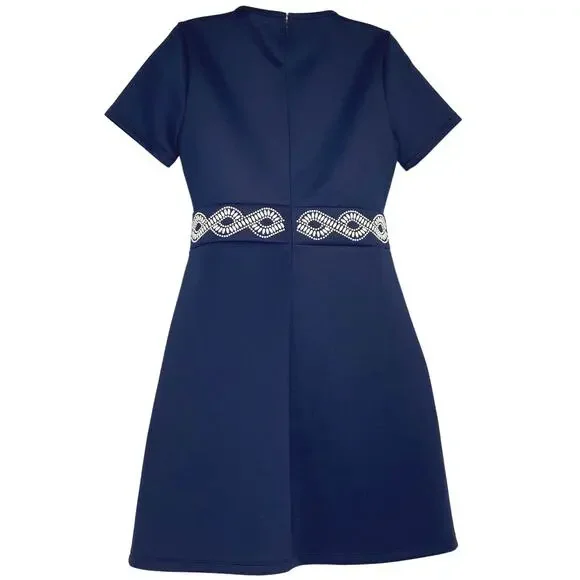 Michael Kors Dress blue/ white bead trim waist women sz M - Picture 4 of 6